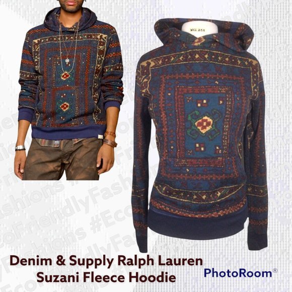 Denim & Supply Ralph Lauren Men's Scarf Print Suzani Fleece Hoodie Size XS
